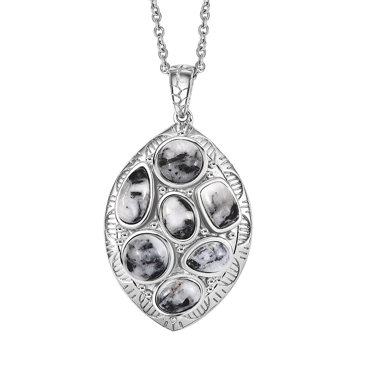 Karis White Buffalo 4.75 ctw Southwest Pendant in Platinum Bond with Stainless Steel Necklace 20 Inches