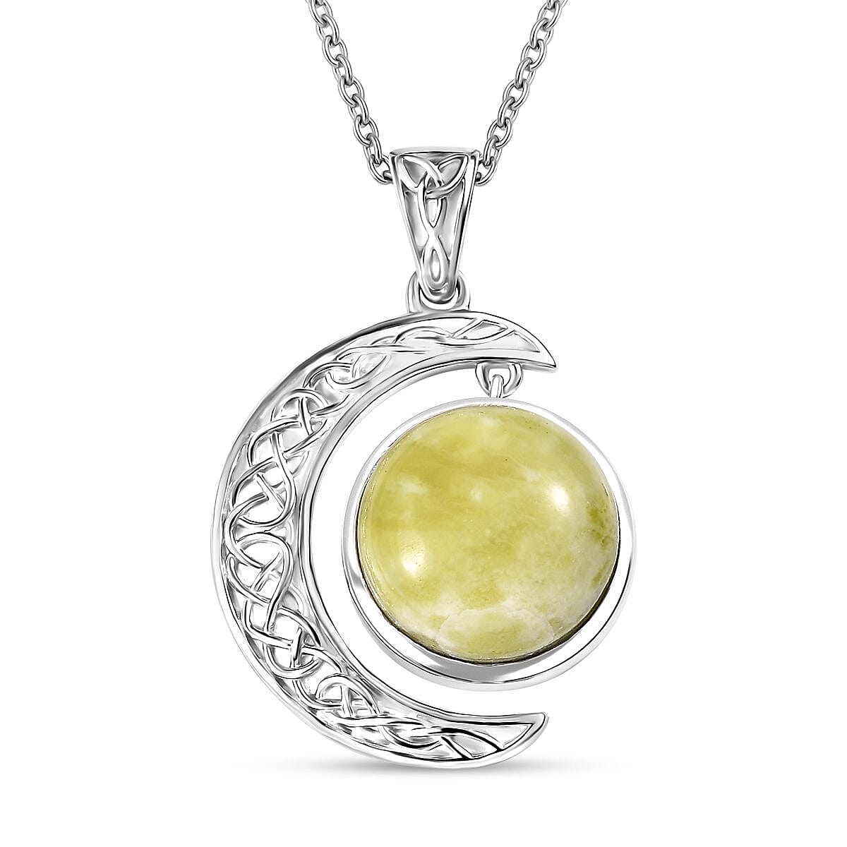 Connemara Marble 10.20 ctw Moon Pendant in Rhodium Over Sterling Silver with Stainless Steel Necklace 20 Inches