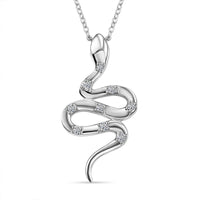 Luxuriant Lab Grown Diamond G-H SI 0.15 ctw Serpent Pendant Necklace in Rhodium Over Sterling Silver 20 Inches
