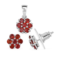 Set of 2 Mozambique Garnet 2.20 ctw Solitaire Stud Earrings and Pendant without Chain in Rhodium Over Sterling Silver
