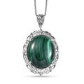Karis African Malachite 66.30 ctw Pendant in Platinum Over Copper with Stainless Steel Necklace 20 Inches - Sticky add to cart bar