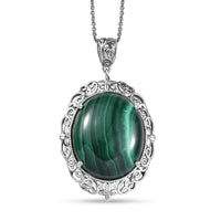 Karis African Malachite 66.30 ctw Pendant in Platinum Over Copper with Stainless Steel Necklace 20 Inches