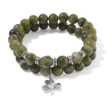 Set of 2 Connemara Marble 200.00 ctw Beaded Stretch Bracelet with Clover Leaf Charm in Silvertone - Sticky add to cart bar