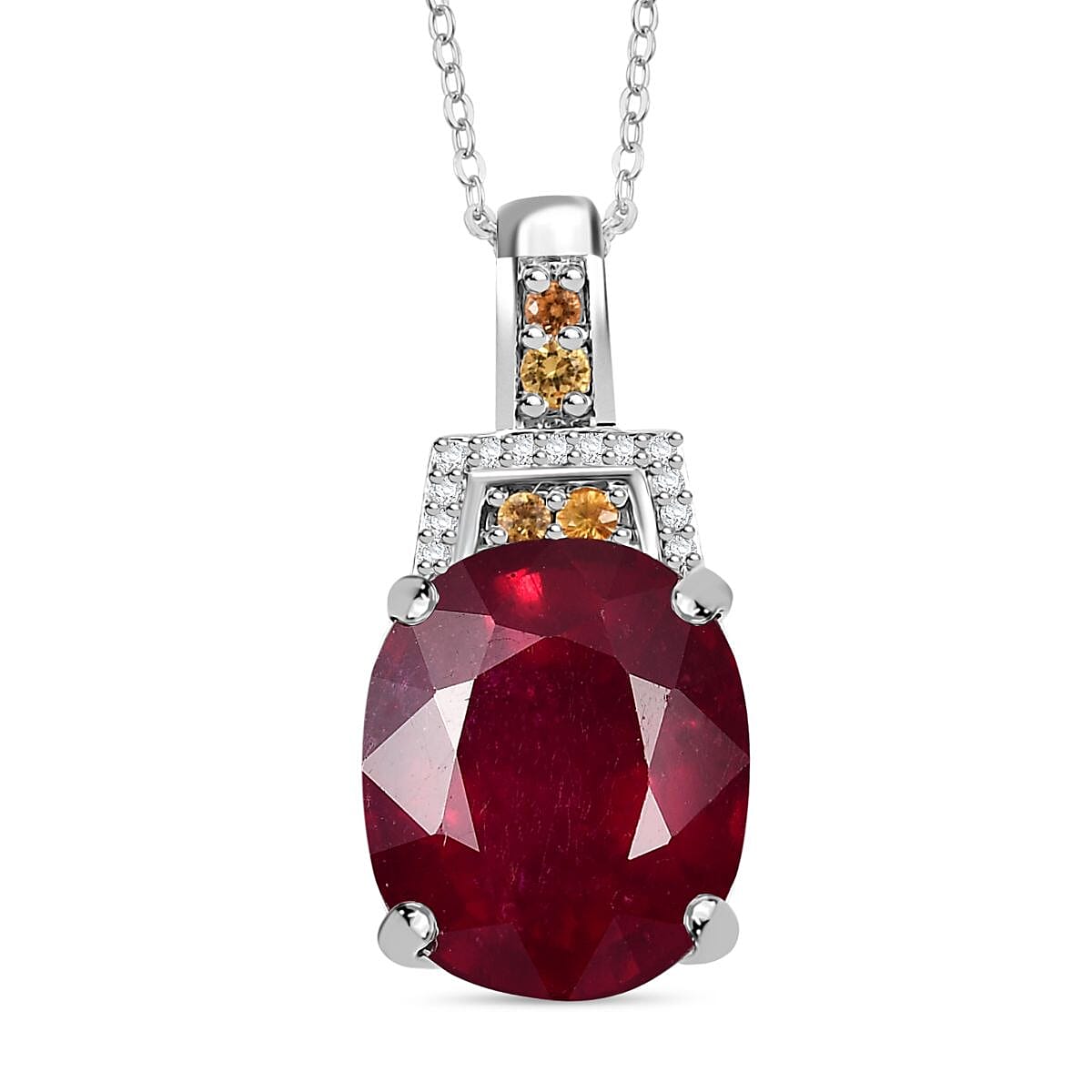 Niassa Ruby (FF), Multi Gemstone Scarlet Elegance Pendant Necklace (20 Inches) in Rhodium Over Sterling Silver 7.60 ctw