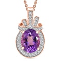 AAA Rose De France Amethyst and White Zircon 2.80 ctw Love Knot Pendant Necklace in 18K Vermeil Rose Gold Over Sterling Silver 20 Inches - Sticky add to cart bar