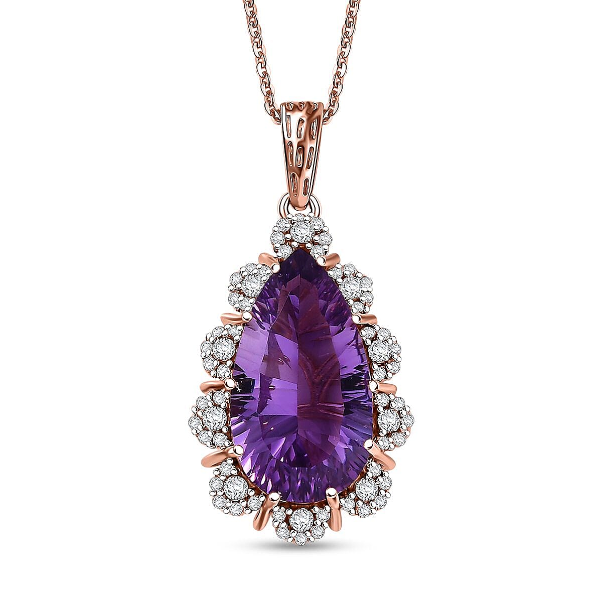 Concave Cut AAA Rose De France Amethyst and Multi Gemstone 8.40 ctw Orchid Dew Pendant Necklace in 18K Vermeil Rose Gold Over Sterling Silver 20 Inches