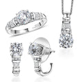 TLV Moissanite (Rnd 7mm) Earrings, Ring (Size 7.0) and Pendant Necklace (20 Inches) in Rhodium Over Sterling Silver 4.90 ctw - Sticky add to cart bar