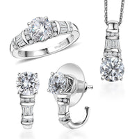 TLV Moissanite (Rnd 7mm) Earrings, Ring (Size 7.0) and Pendant Necklace (20 Inches) in Rhodium Over Sterling Silver 4.90 ctw