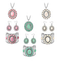 Set of 3 - Constituted Pink, White and Green Howlite 478.00 ctw Floral Cuff Bracelet (7.50-8.50 In), Earrings and Pendant Necklace (26-30 Inches) in Silvertone - Sticky add to cart bar