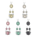 Set of 5 - Constituted Multi Color Howlite 836.00 ctw Floral Cuff Bracelet (7.50-8.50 In), Earrings and Pendant Necklace (26-30 Inches) in Silvertone - Sticky add to cart bar