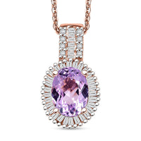 Premium Martha Rocha Kunzite and Diamond 1.75 ctw Halo Pendant Necklace in 18K Vermeil Rose Gold Over Sterling Silver 20 Inches