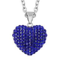 Blue Austrian Crystal Heart Pendant Necklace (24 Inches) in Silvertone