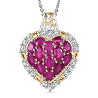 Niassa Ruby (FF) and White Zircon 4.40 ctw Heart Pendant Necklace in 18K Vermeil YG and Rhodium Over Sterling Silver 20 Inches