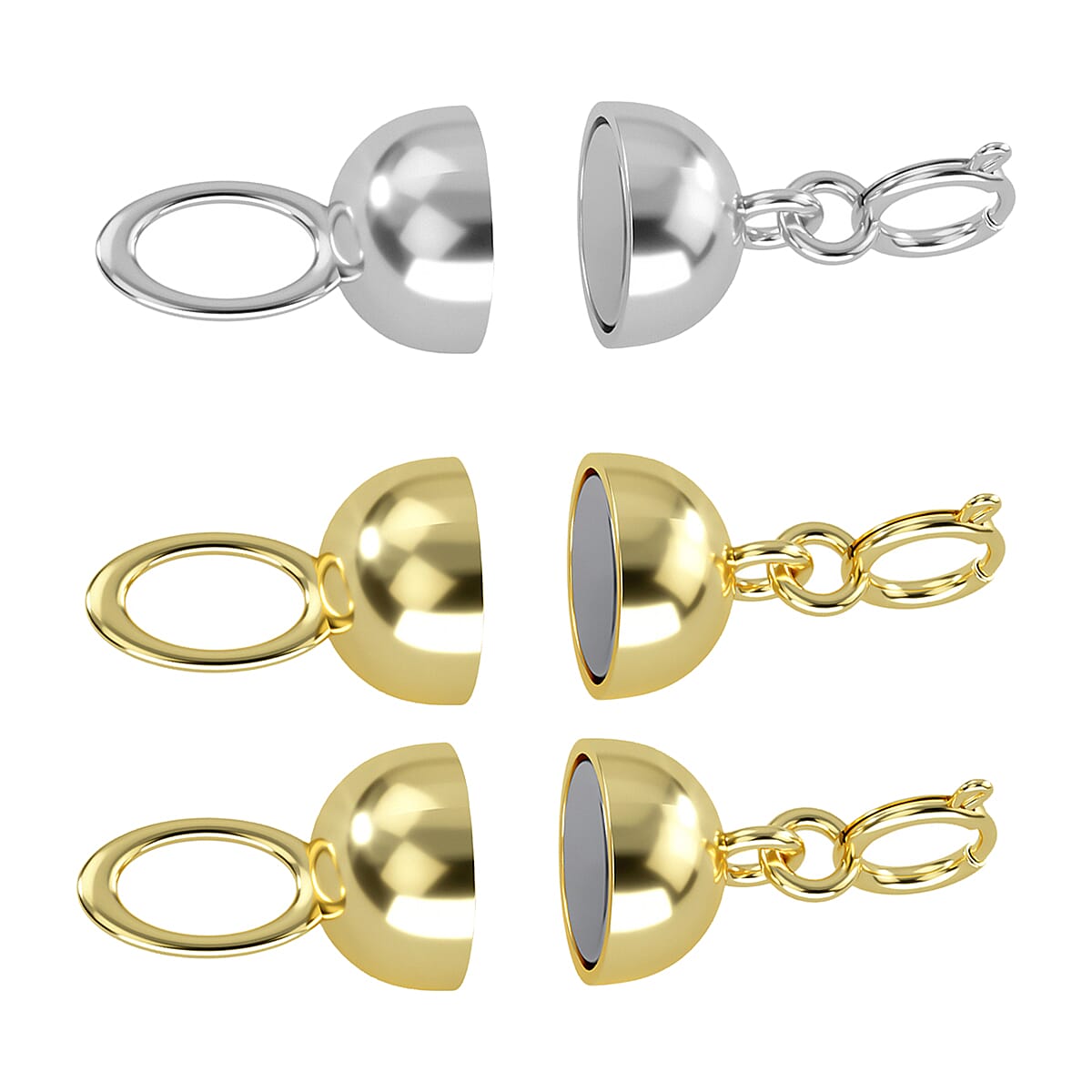 Set of 3 - 10K White and Yellow Solid Gold Magnetic Lock (2.35 g)