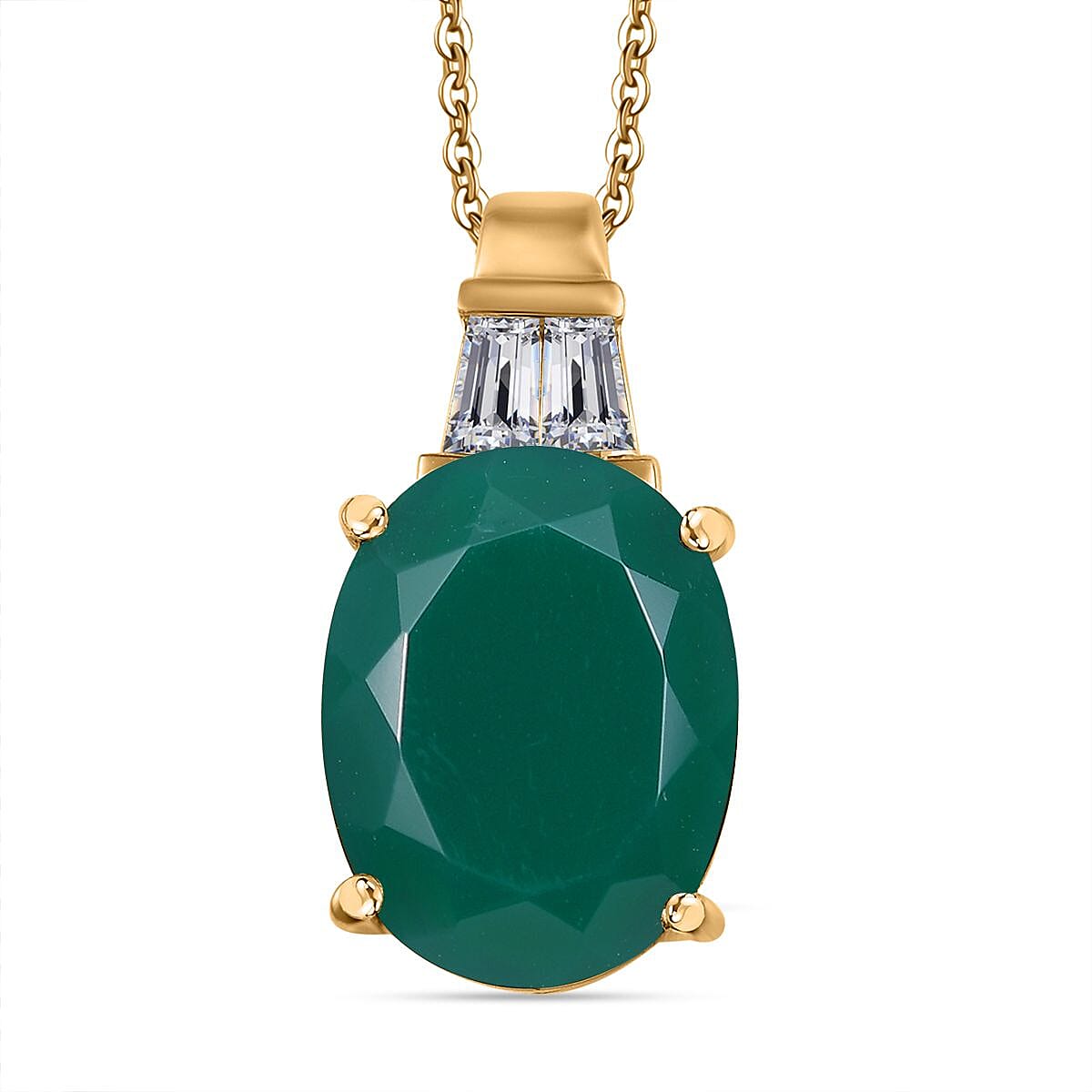 Verde Onyx and White Topaz 8.10 ctw Green Luxe Pendant Necklace in 18K Vermeil Yellow Gold Over Sterling Silver 20 Inches
