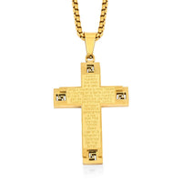 Prayer Cross Pendant Necklace 24 Inches in ION Plated YG Stainless Steel