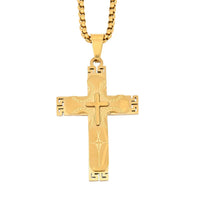 Acanthus Cross Pendant Necklace 24 Inches in ION Plated YG Stainless Steel