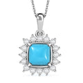 Sleeping Beauty Turquoise and White Zircon 2.35 ctw Sunburst Pendant Necklace in Rhodium Over Sterling Silver 20 Inches - Sticky add to cart bar