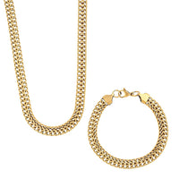 Set of Double Row Curb Chain Bracelet (7.50In) and Necklace 20 Inches in ION Plated YG Stainless Steel