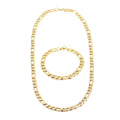 Set of Figaro Chain Bracelet (8.0In) and Necklace 24 Inches in ION Plated Yellow Gold Stainless Steel - Sticky add to cart bar