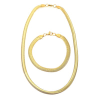 Set of Herringbone Bracelet (7.50In) and Necklace 20 Inches in ION Plated Yellow Gold Stainless Steel
