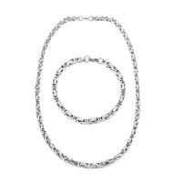 Set of Byzantine Chain Bracelet (8.50In) and Necklace 24 Inches in Stainless Steel