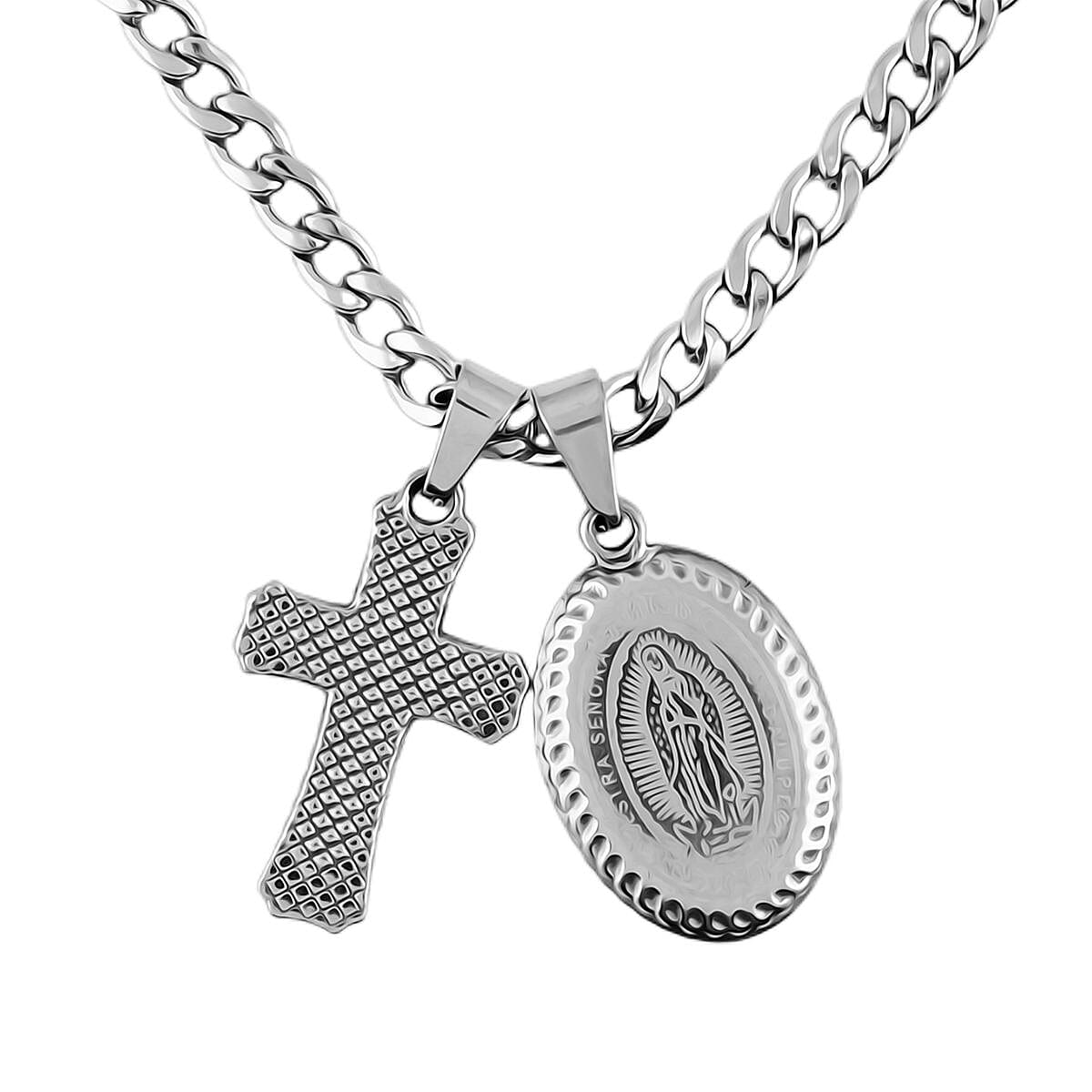 Set of 2 Pendants Necklace 24 Inches in Stainless Steel