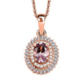Premium Marropino Morganite and Diamond 1.15 ctw Double Halo Pendant Necklace in 18K Vermeil Rose Gold Over Sterling Silver 20 Inches - Sticky add to cart bar