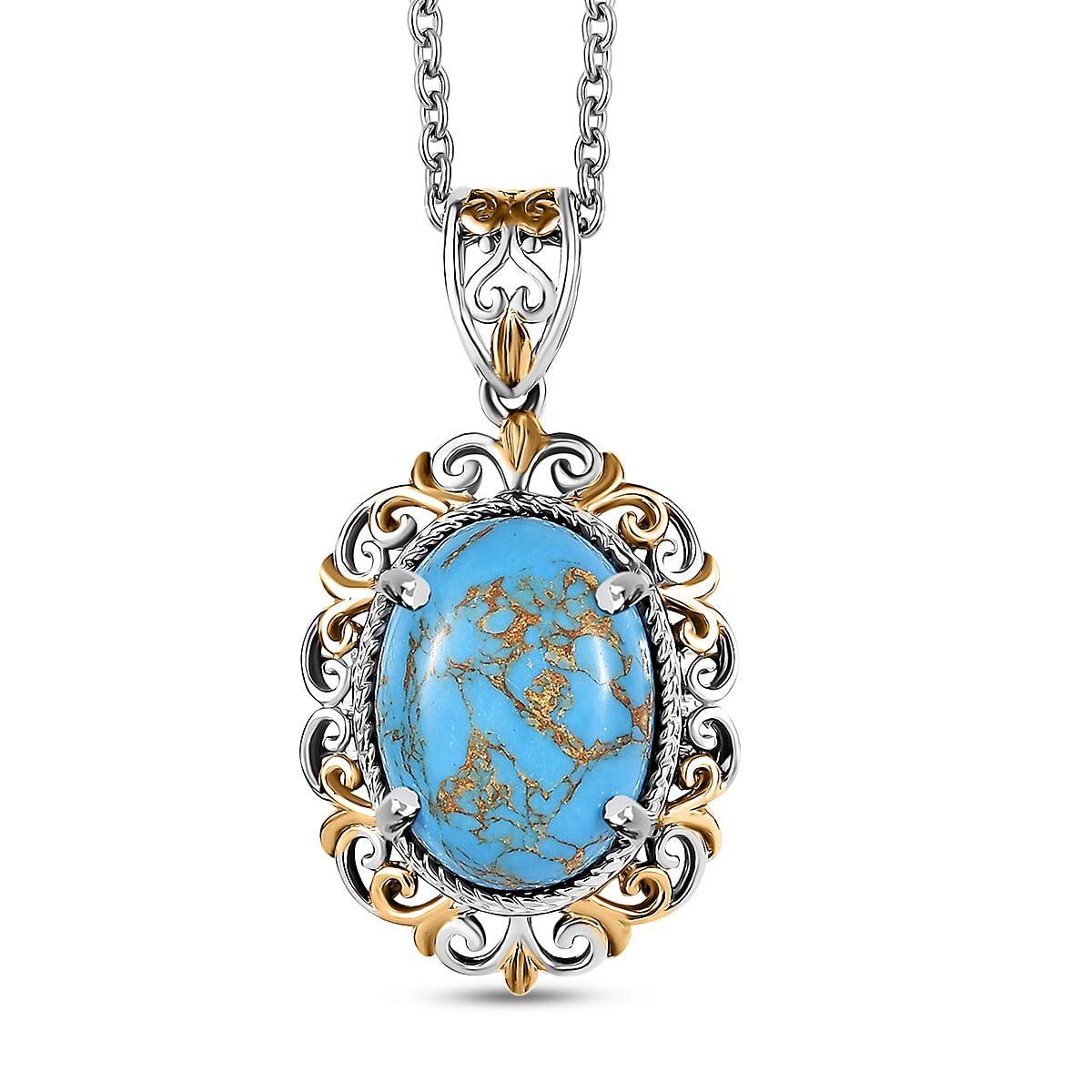 Karis Mojave Blue Turquoise 7.70 ctw Pendant in 18K YG Plated and Platinum Bond with Stainless Steel Necklace 20 Inches
