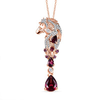 GP Trionfo Collection Premium Orissa Rhodolite Garnet and White Zircon 2.50 ctw Horse Pendant Necklace in 18K Vermeil Rose Gold Over Sterling Silver 20 Inches