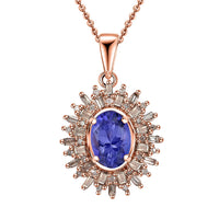 Tanzanite, Natural Champagne and White Diamond 1.30 ctw Solar Elegance Pendant Necklace in 18K Vermeil Rose Gold Over Sterling Silver 20 Inches