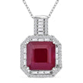Premium Niassa Ruby (FF) and Moissanite 8.90 ctw Halo of Majesty Pendant Necklace in Rhodium Over Sterling Silver 20 Inches - Sticky add to cart bar