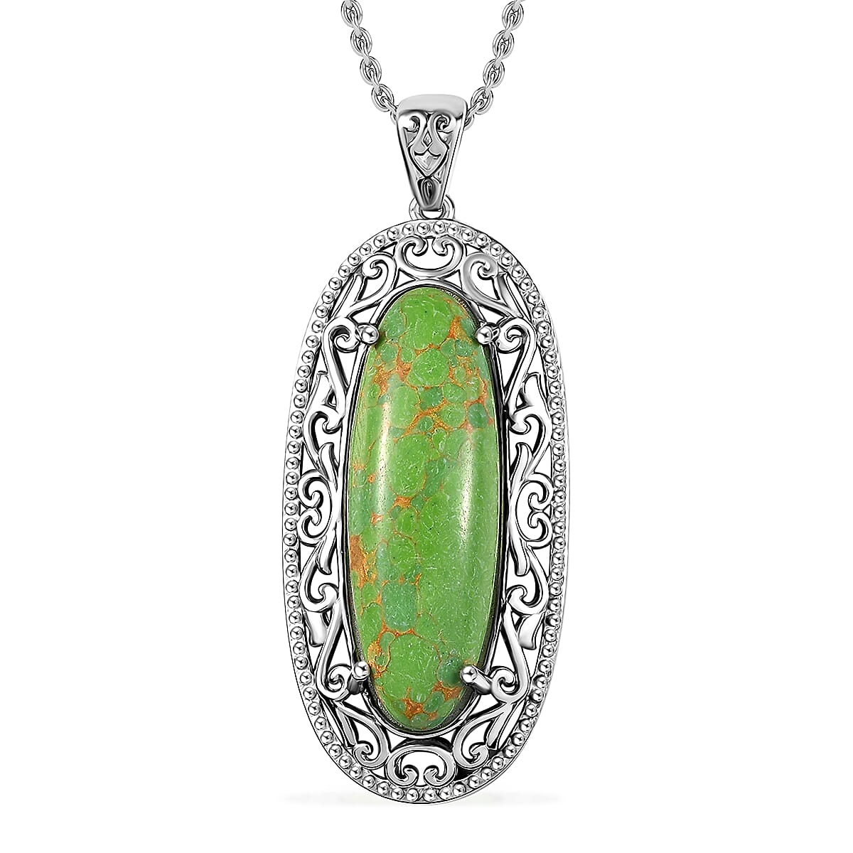 Mojave Green Turquoise 13.35 ctw Pendant in Platinum Over Copper with Magnet with Stainless Steel Necklace 20 Inches
