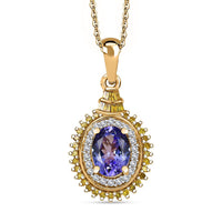 Tanzanite, Nature Champagne and White Diamond 1.60 ctw Pendant Necklace in 18K Vermeil Rose Gold Over Sterling Silver 20 Inches