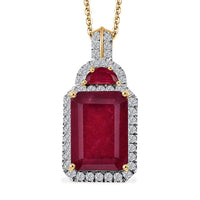 Niassa Ruby (FF) and White Zircon 12.20 ctw Halo of Passion Pendant Necklace in 18K Vermeil Yellow Gold Over Sterling Silver 20 Inches