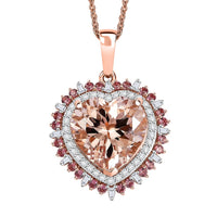 Luxoro AAA Marropino Morganite, Padparadscha Sapphire and White Diamond I2 5.90 ctw Radiant Heart Pendant Necklace in 14K Rose Gold 20 Inches