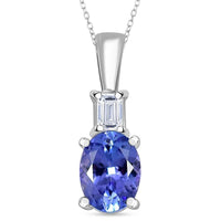 Premium Tanzanite and Luxuriant Lab Grown Diamond VS 1.20 ctw Statement Pendant Necklace in Rhodium Over Sterling Silver 20 Inches
