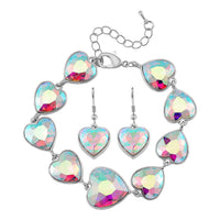 Simulated Mystic White Crystal Bracelet and Earrings in Silvertone