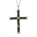 Karis Thai Black Spinel Cross Pendant in 18K YG Plated and Platinum Bond with Stainless Steel Necklace (20 inches) 11.40 ctw - Sticky add to cart bar