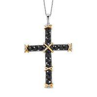 Karis Thai Black Spinel Cross Pendant in 18K YG Plated and Platinum Bond with Stainless Steel Necklace (20 inches) 11.40 ctw