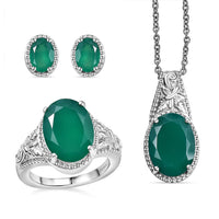 Set of 3 Karis Verde Onyx Earring, Ring (Size 5.0), Pendant in Platinum Bond with Stainless Steel Necklace (20 Inches) 12.20 ctw