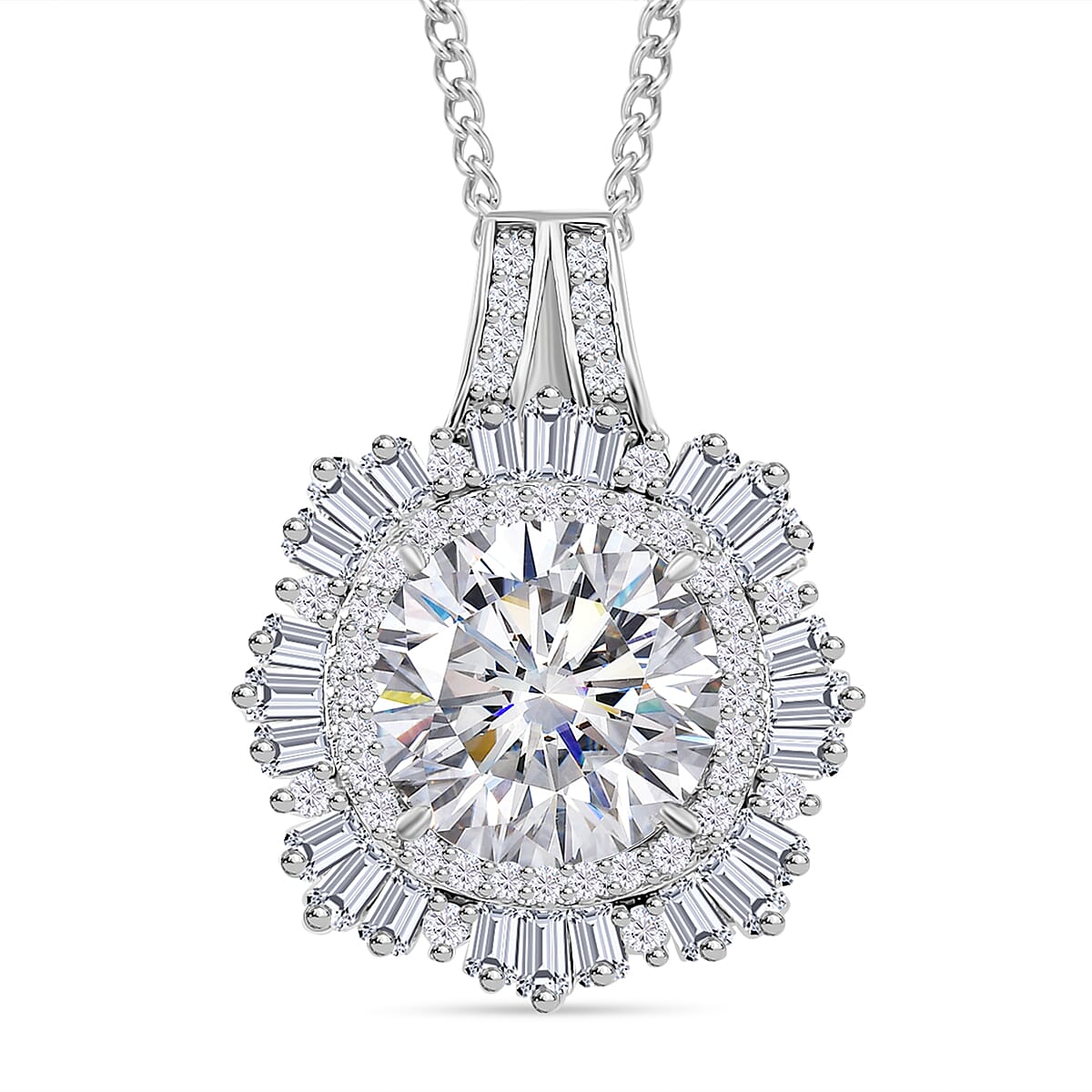 Heart and Arrow Cut Moissanite 4.40 ctw Pendant Necklace in Rhodium Over Sterling Silver 18 Inches