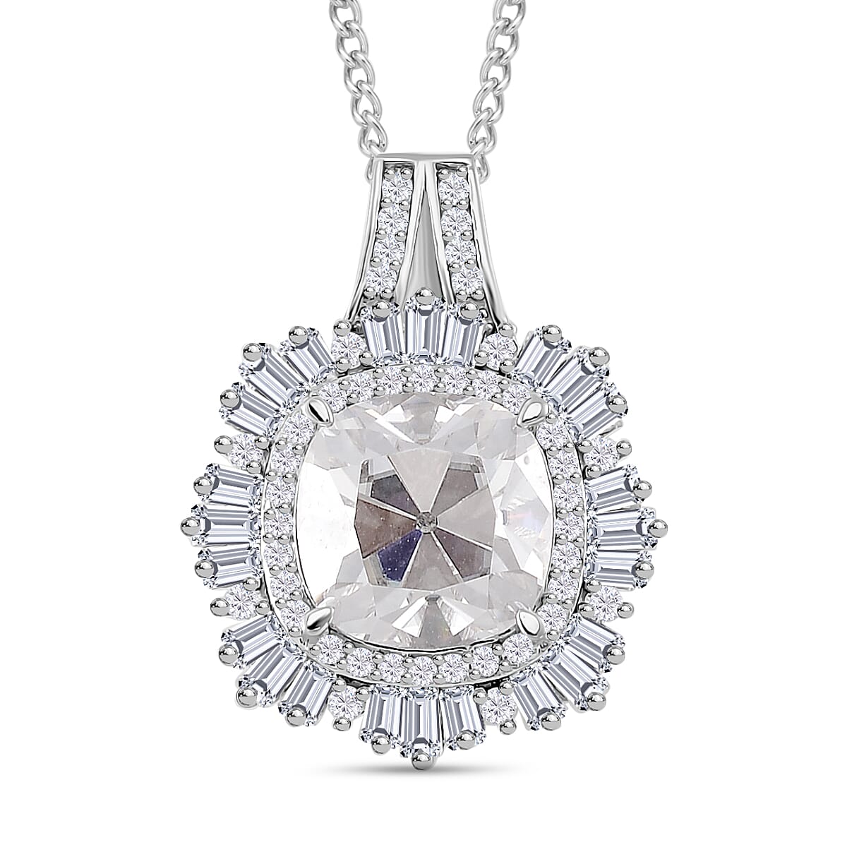Heart and Arrow Cut Moissanite 4.40 ctw Pendant Necklace in Rhodium Over Sterling Silver 18 Inches