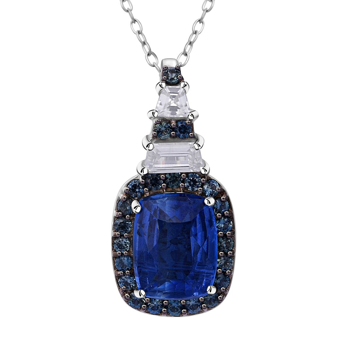 Kashmir Kyanite and Multi Gemstone 3.40 ctw Pendant Necklace in Rhodium Over Sterling Silver 20 Inches