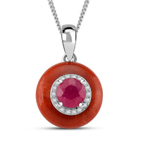 D'Joy Red Jade, Multi Gemstone Pendant Necklace (18 Inches) in Rhodium Over Sterling Silver 7.00 ctw