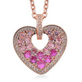 Simulated Pink and White Diamond Heart Pendant Necklace in Rosetone 20-22 Inches - Sticky add to cart bar