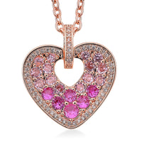 Simulated Pink and White Diamond Heart Pendant Necklace in Rosetone 20-22 Inches