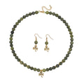 Connemara Marble 219.00 ctw Set of Beaded Necklace 18-20 Inches and Earrings with Clover Leaf Charm in ION Plated YG Stainless Steel - Sticky add to cart bar