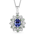 Tanzanite and Multi Gemstone 1.80 ctw Sunflower Pendant Necklace in Rhodium Over Sterling Silver 20 Inches - Sticky add to cart bar
