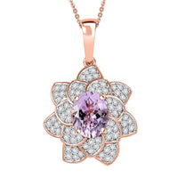 D'Joy Premium Martha Rocha Kunzite and White Zircon 4.15 ctw Rose Flower Pendant Necklace in 18K Vermeil Rose Gold Over Sterling Silver 20 Inches